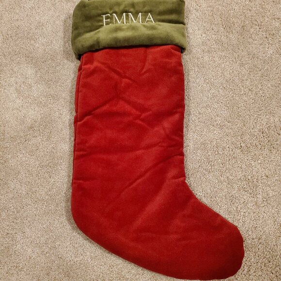 Pottery barn Classic Velvet Stocking with Emma Name on it - Picture 1 of 3